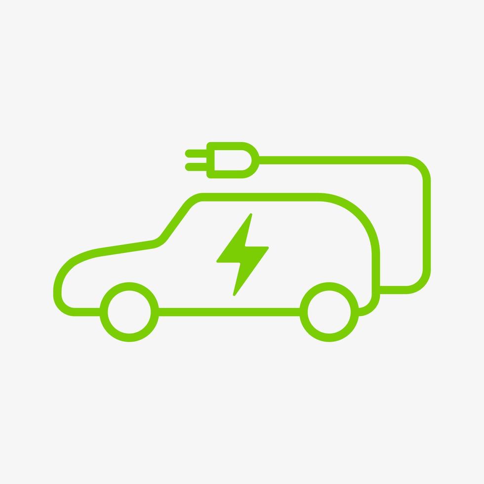 Electric vehicle power charging vector icon isolated on white background. Electrical car symbol. EV icon with charging cable. Hatchback automotive body-style variant