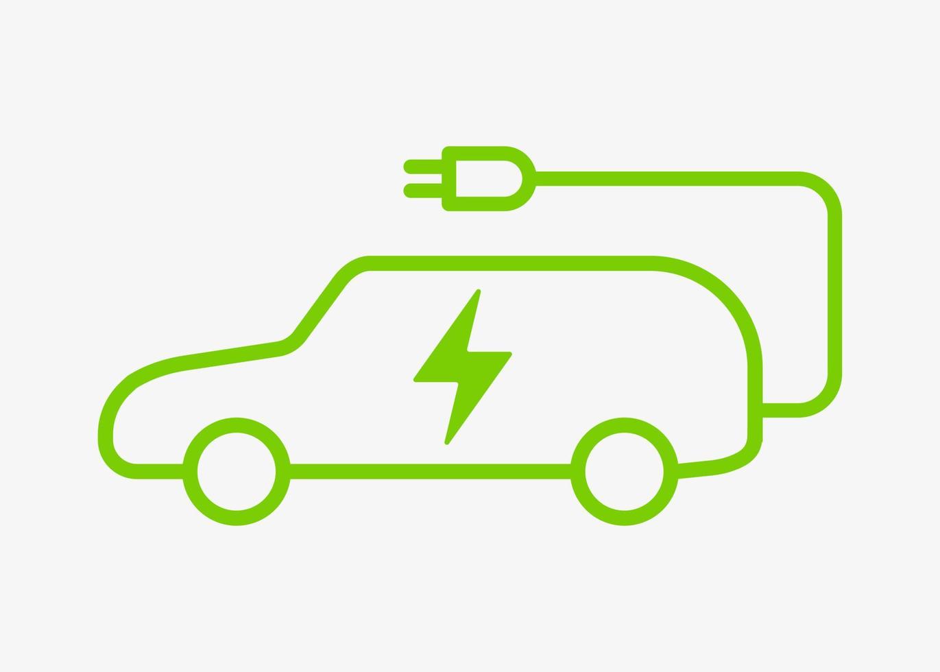 icono de vector de carga de energía del vehículo eléctrico aislado sobre fondo blanco. símbolo de coche eléctrico. icono ev con cable de carga. configuración de vagón combinado