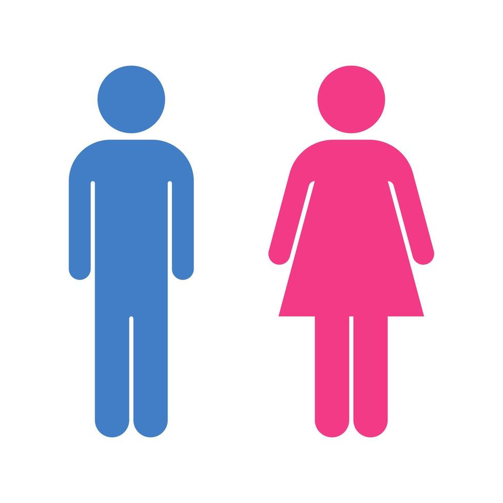 pictograma de hombre y mujer aislado sobre fondo blanco. icono de baño. figuras de palo de hombre y mujer. símbolo masculino azul. símbolo femenino rosa. pictograma de pareja vector