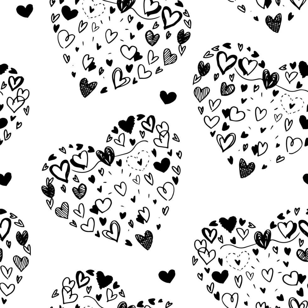 seamless pattern of hand drawn doodle heart vector