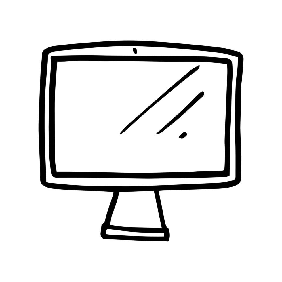 Hand drawn monitor. cartoon computer screen. doodle vector illustration.