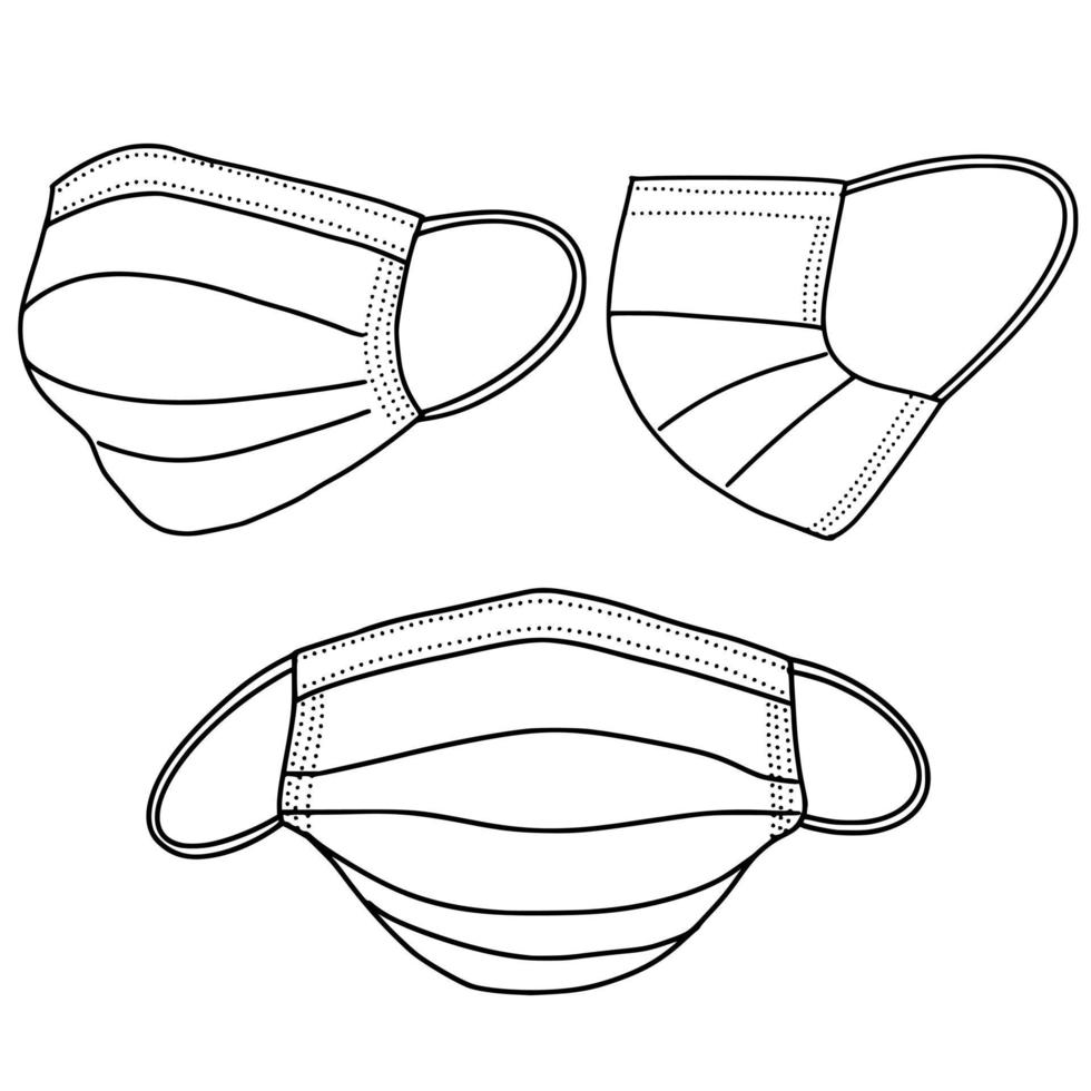 set of Hand Drawn Medical mask isolated on white background, Corona protection .vector illustration. vector