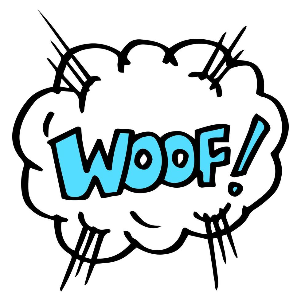 Hand drawn comic speech bubbles with emotion and text woof. vector doodle comic explosion cartoon illustrations isolated for posters, banners, web, and concept design.