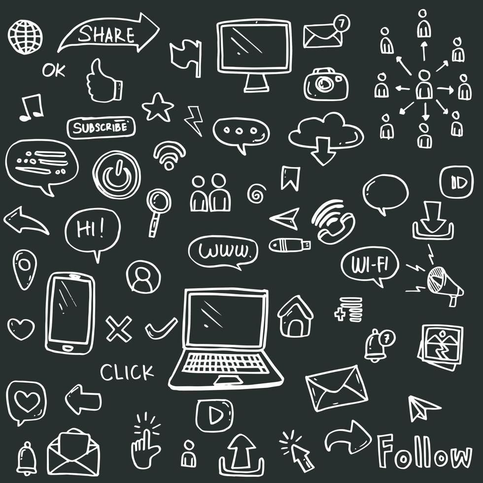 set of social media icon hand drawn on black background vector