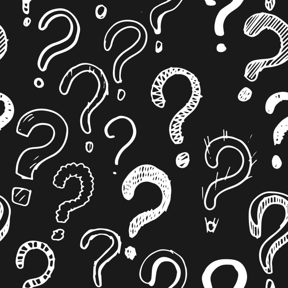 seamless patern hand drawn question marks on black background vector