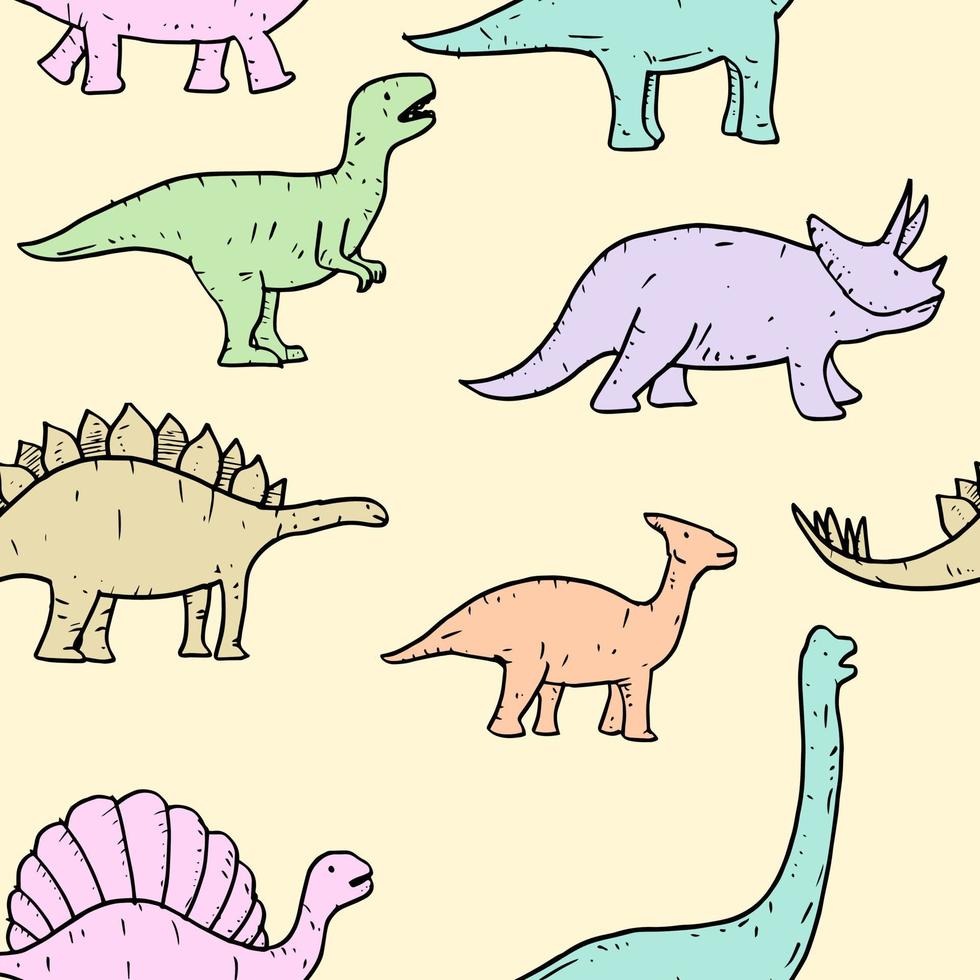 seamless pattern of Hand drawn vector doodle dinosaur illustration. cartoon dinosaur for, poster design , t shirt print, web,background.