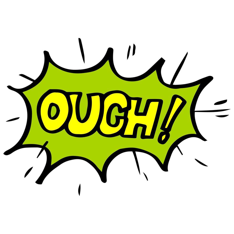 Hand drawn comic speech bubbles with emotion and text ouch. vector doodle comic explosion cartoon illustrations isolated for posters, banners, web, and concept design.