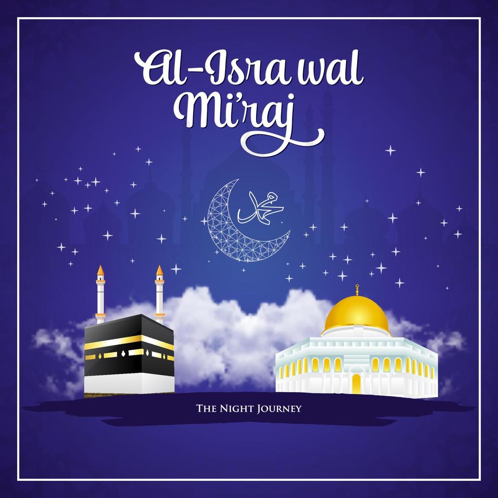 al-isra wal mi'raj. traducción feliz isra mi'raj. vector