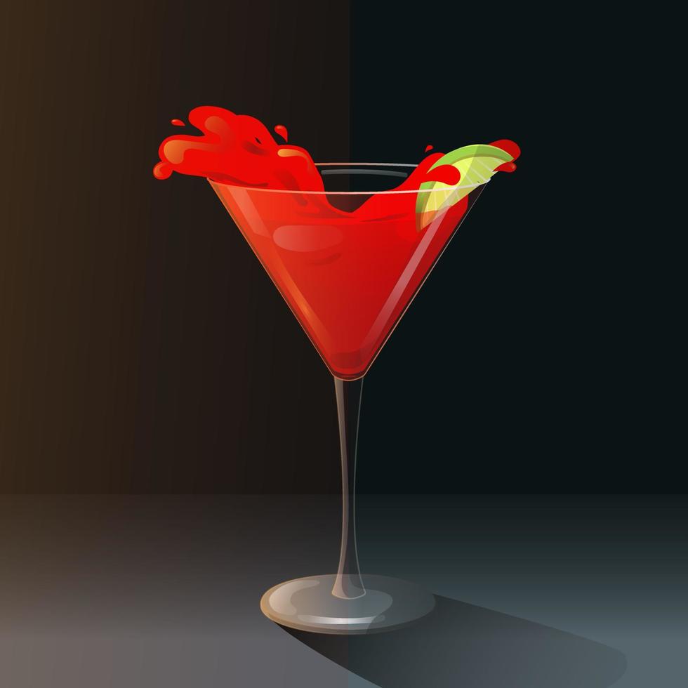 red cocktail on a black background vector