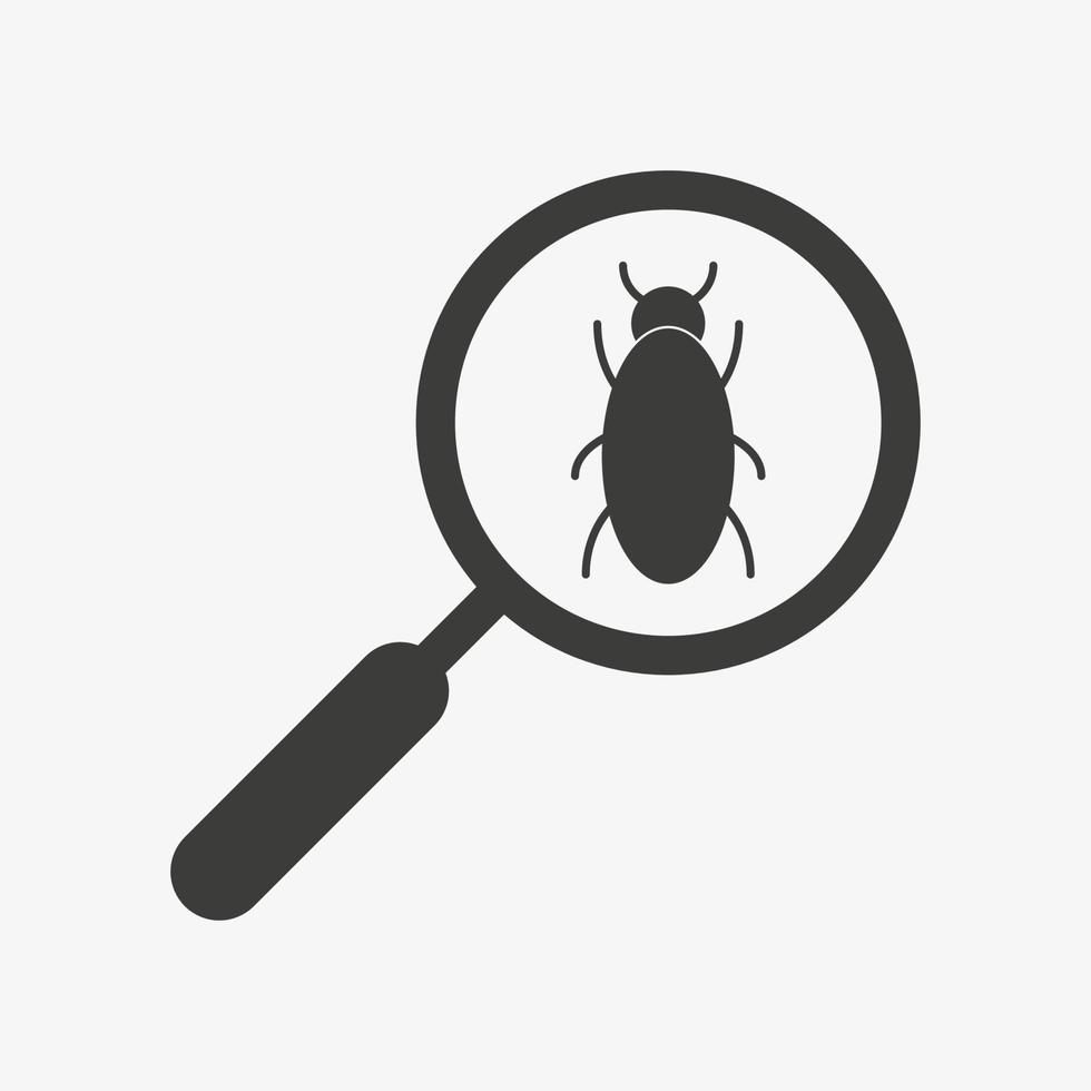 icono de vector de entomología aislado sobre fondo blanco. error en una lupa