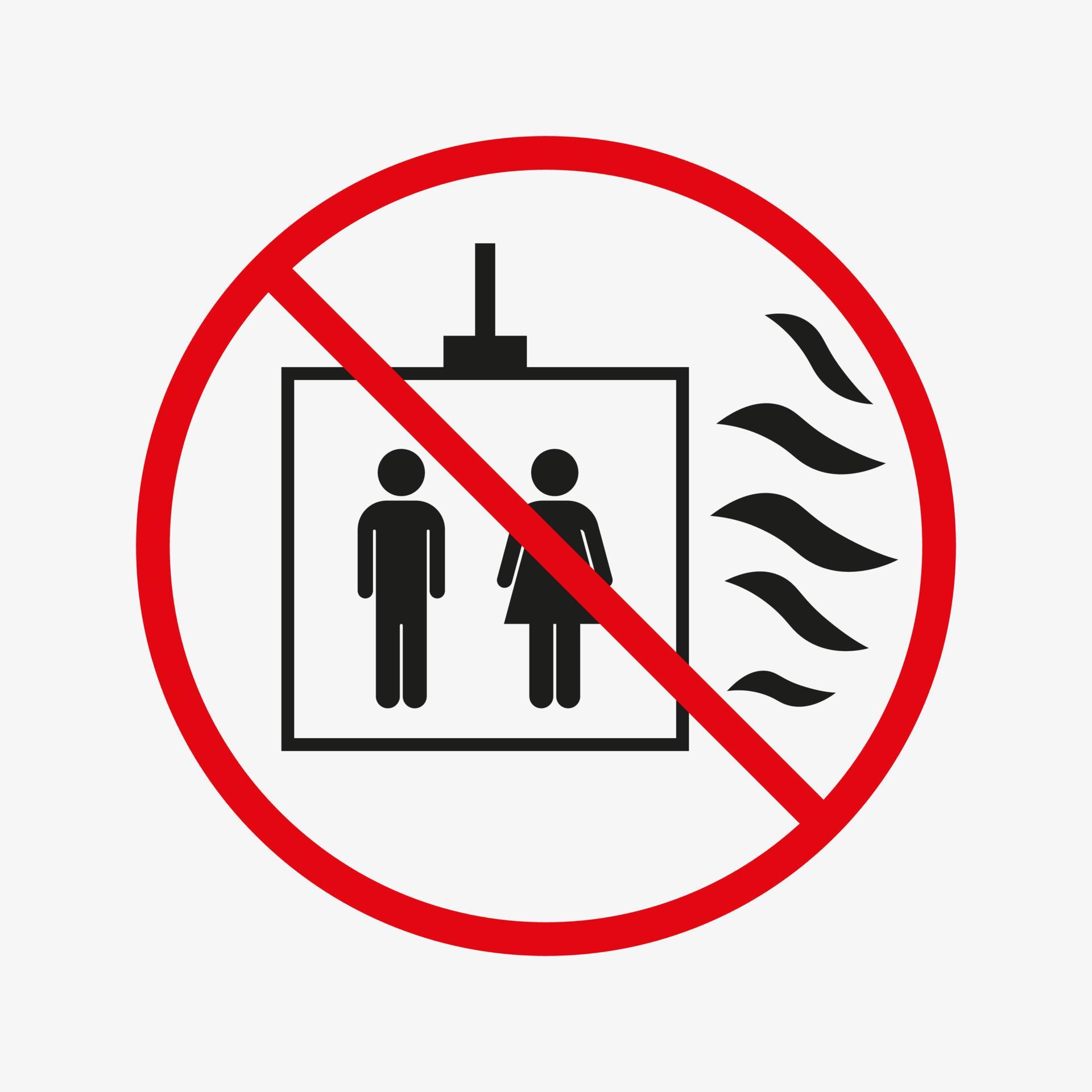 Do not use lift in case of fire. Using elevator forbidden vector sign