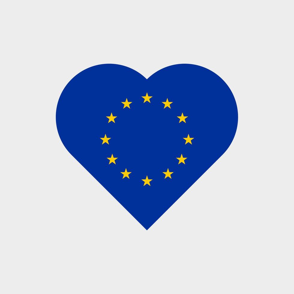 The flag of the European Union in a heart shape. Europe flag vector icon isolated on white background