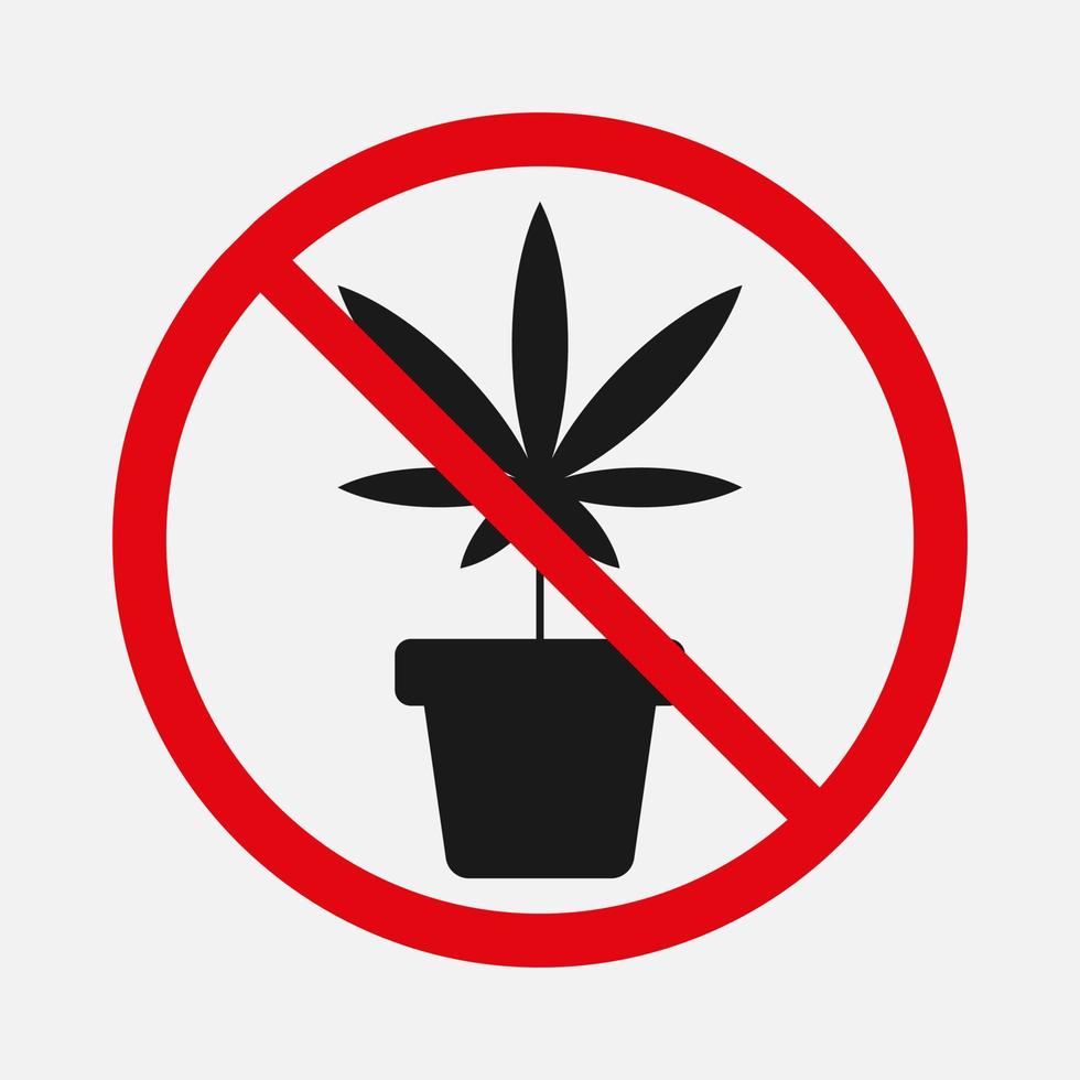 No growing weed sign. Marijuana cultivation prohibited vector icon isolated on white background