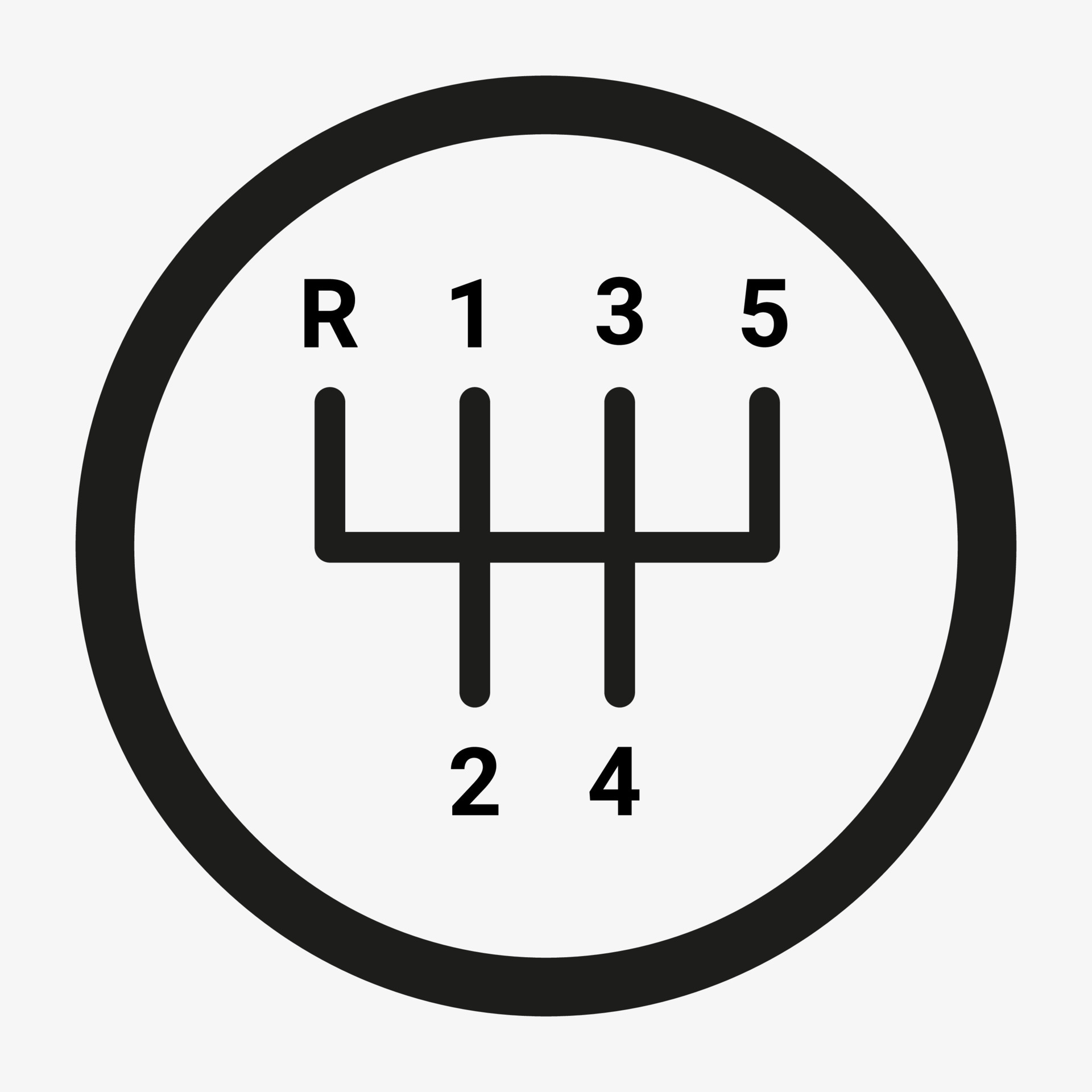 Five speed manual gear shift icon. Five gear manual transmission shift