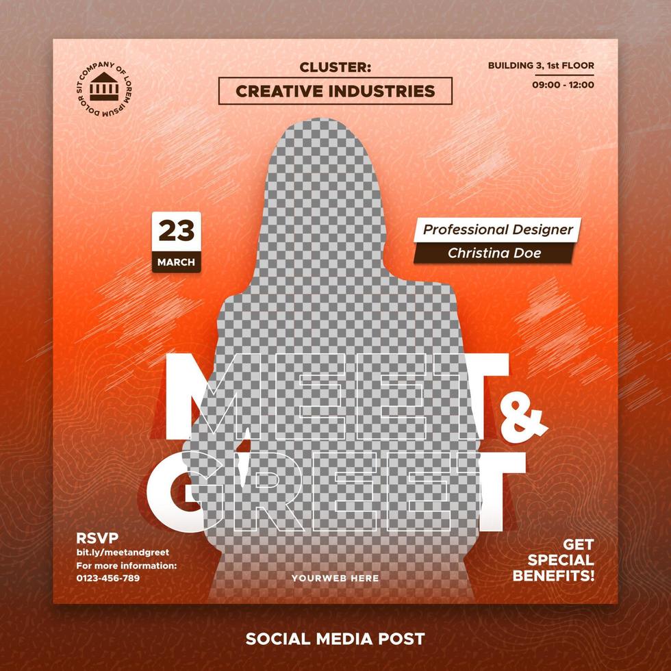 Meet and greet, creative education social media square banner template vector