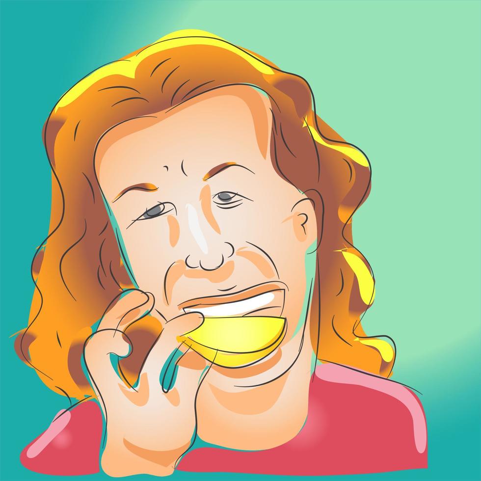 Woman Eats A Lemon vector