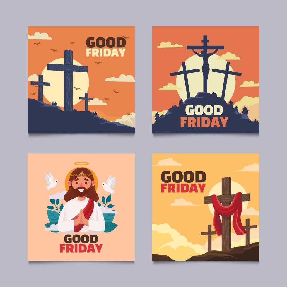 Set of Good Friday Greeting Cards vector