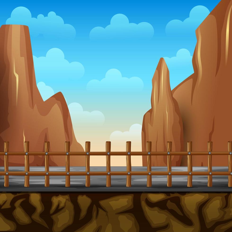 Scenery of a road fences and cliff with mountains cliff vector