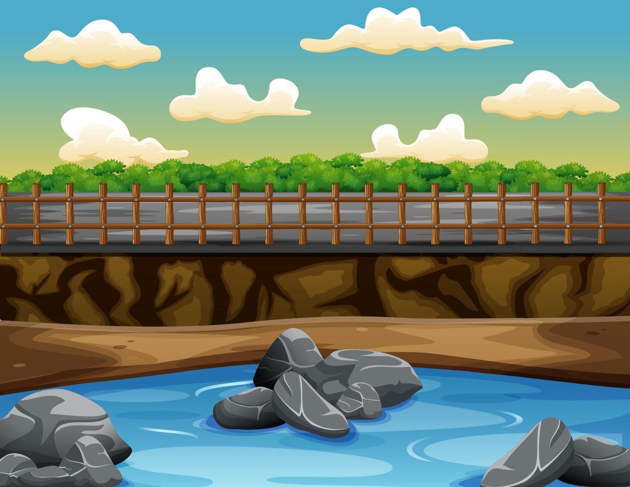 una forma de agua cerca de la carretera en el paisaje natural vector