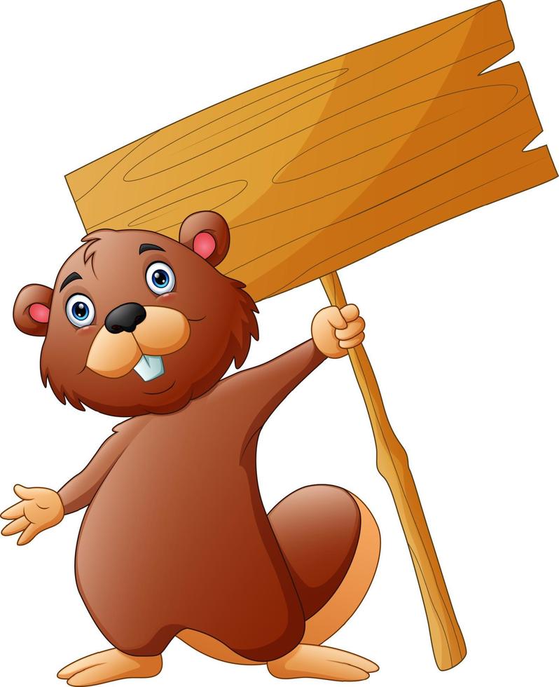 A beaver holding a sign board on a white background vector