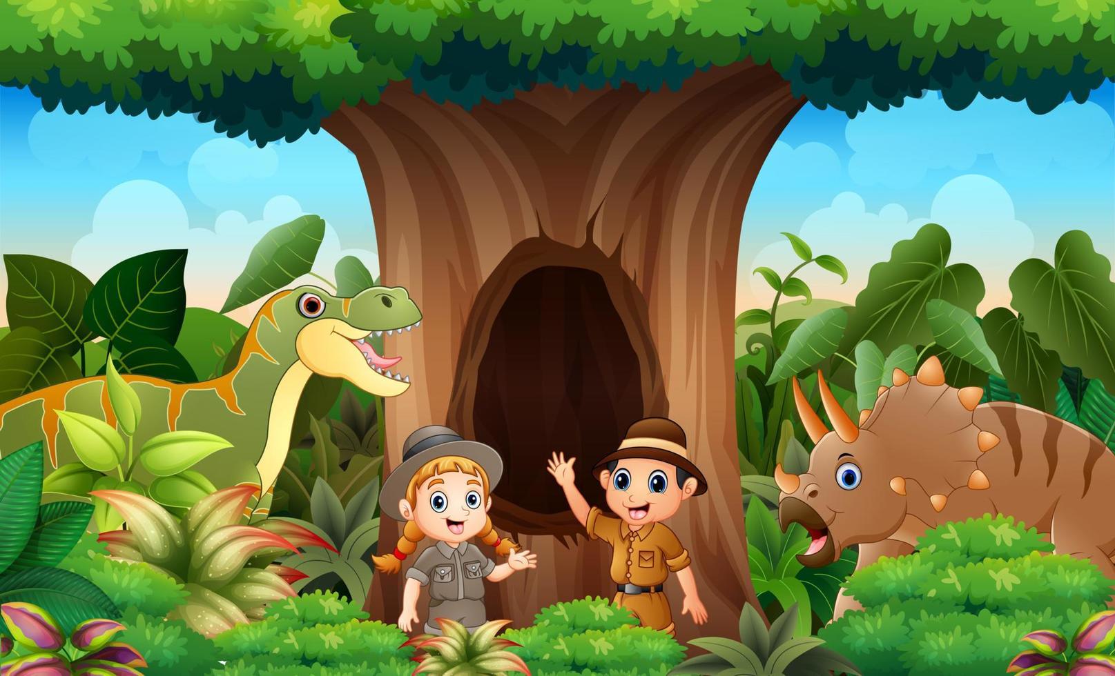 Zookeepers and animals in the jungle vector