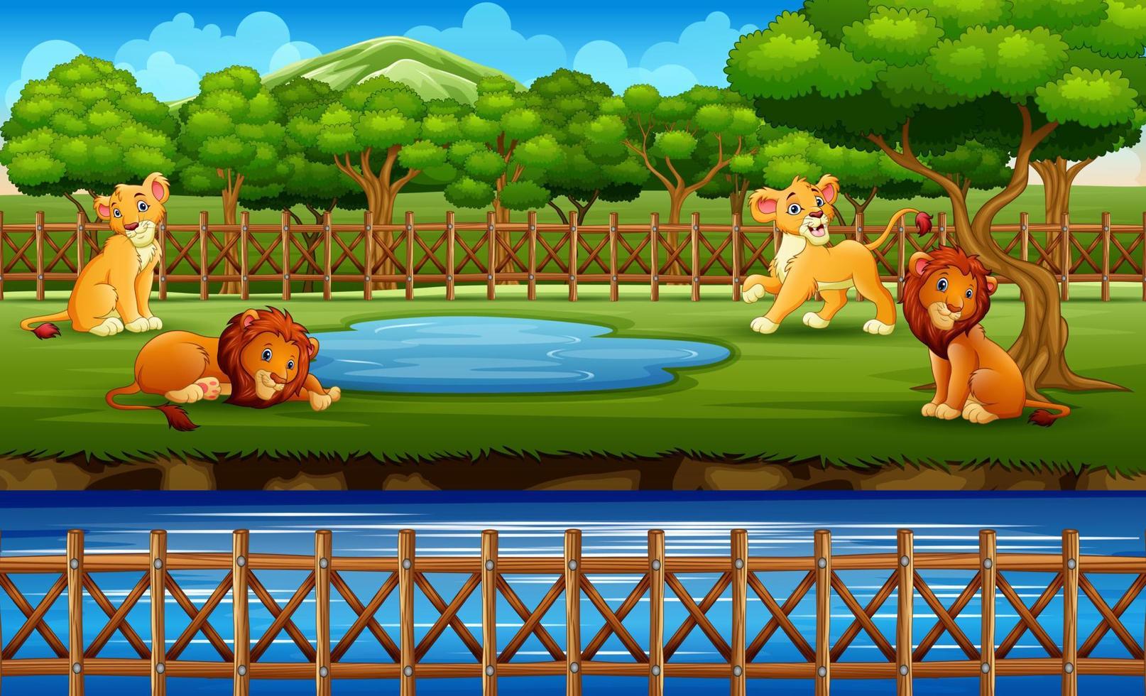 Scene with lions at the open zoo illustration vector