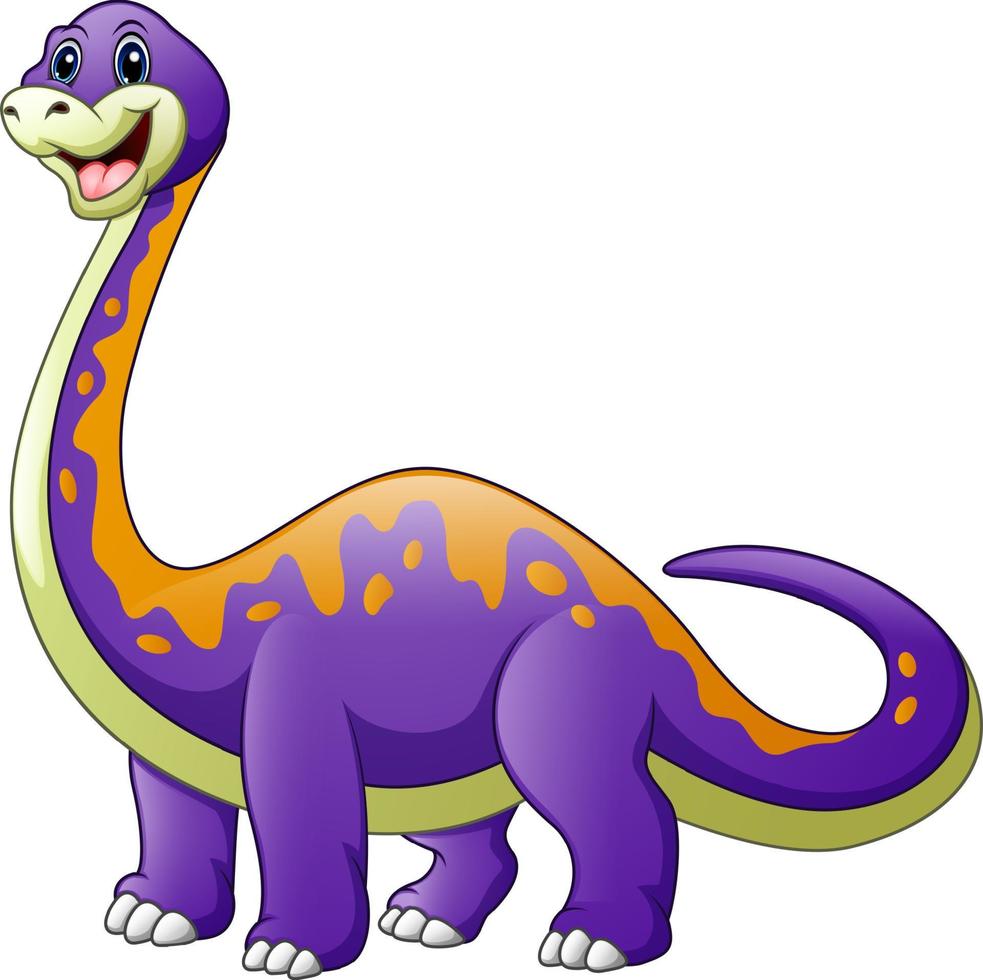 Cartoon a big purple dinosaur with a long neck diplodocus vector