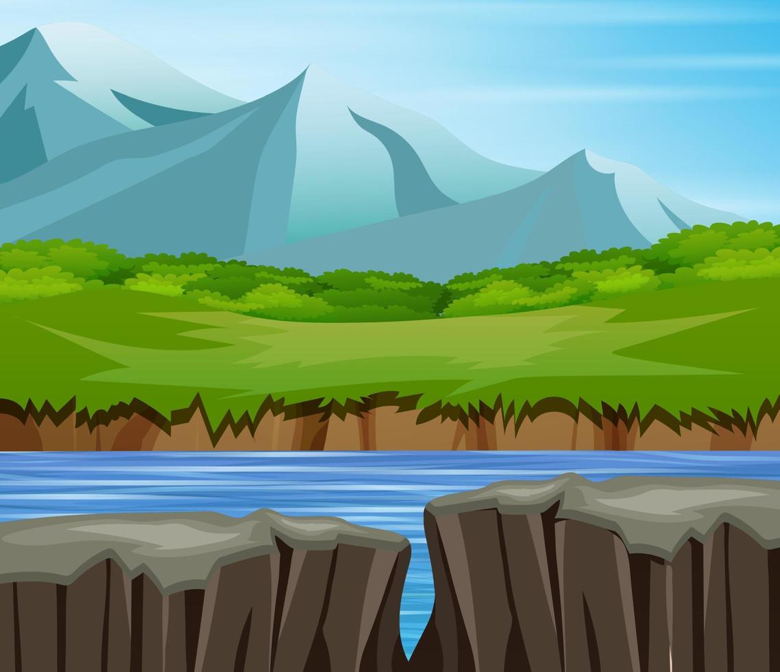 Mountain valley cliff tree nature landscape vector