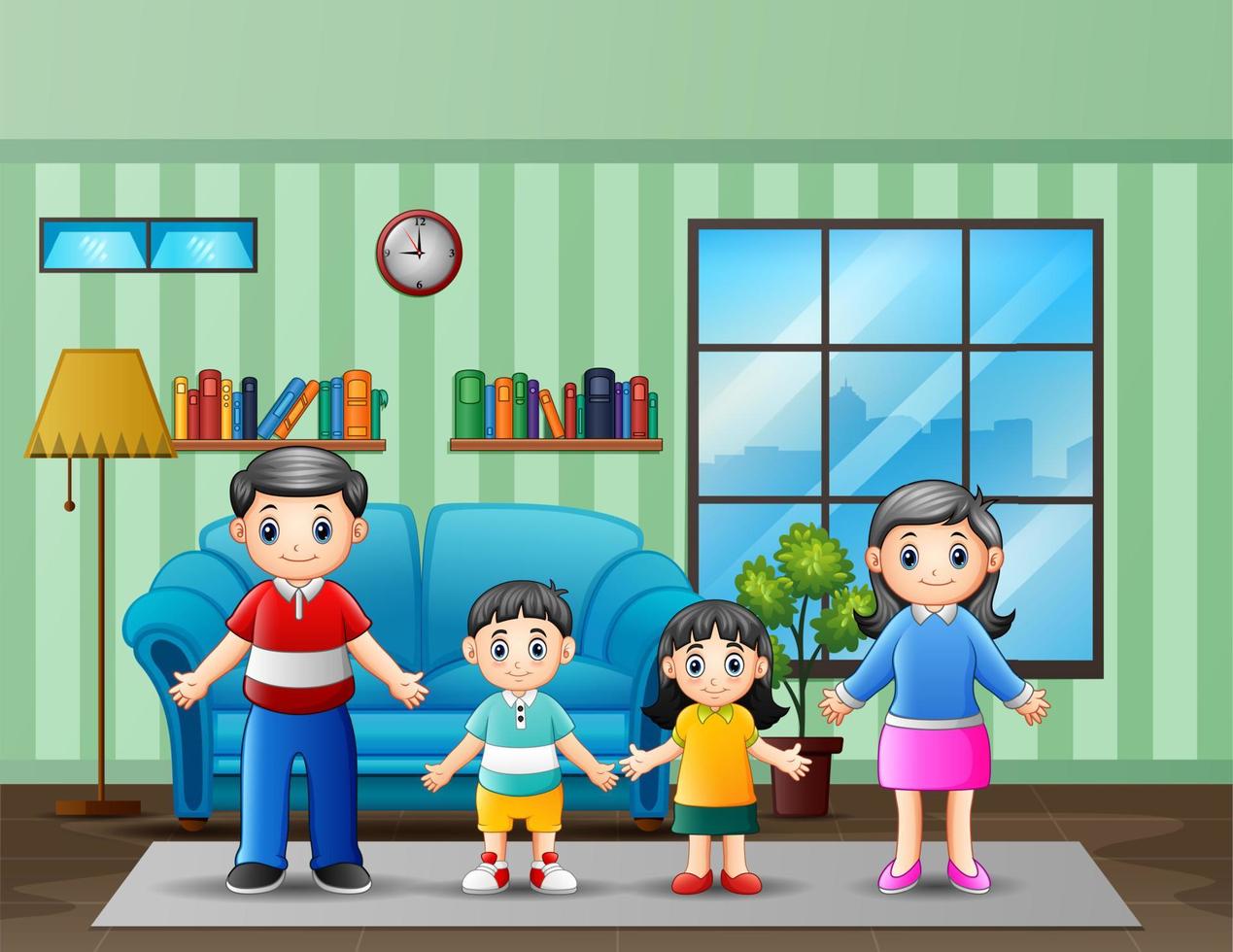 ilustración de una familia en la sala de estar vector