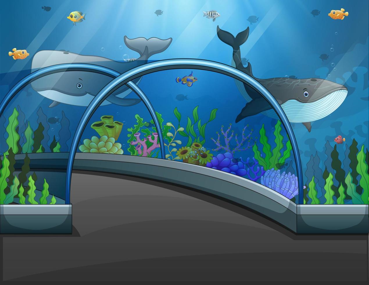 escena del acuario con ilustración de animales marinos vector