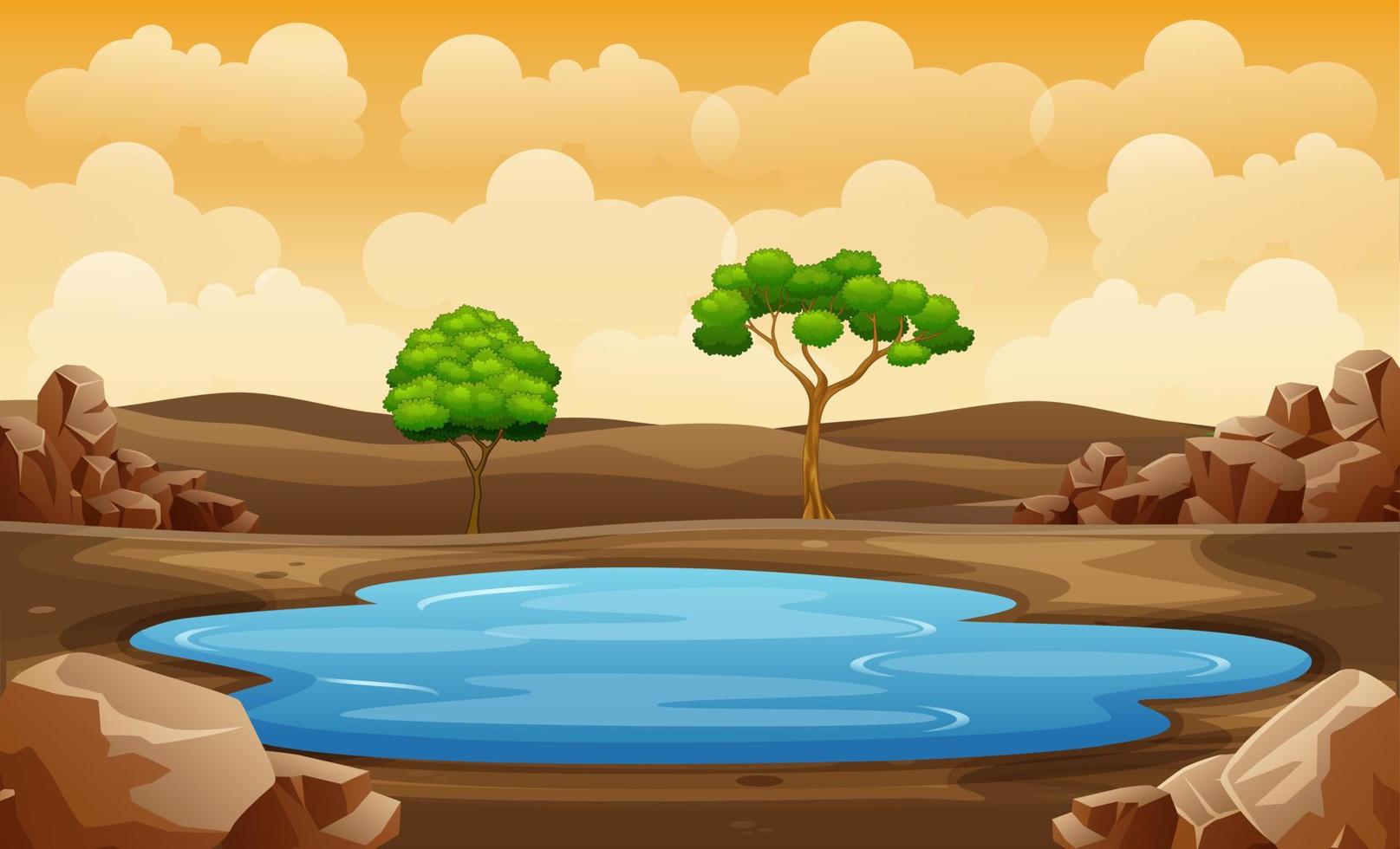 escena con pozo de agua en la ilustración de campo vector