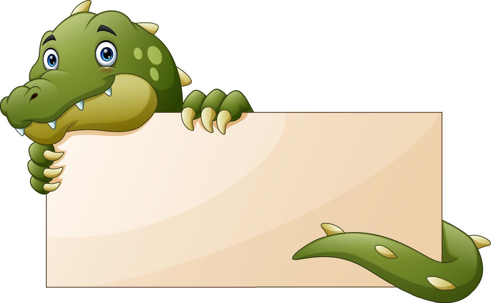 Funny crocodile cartoon with blank sign paper vector