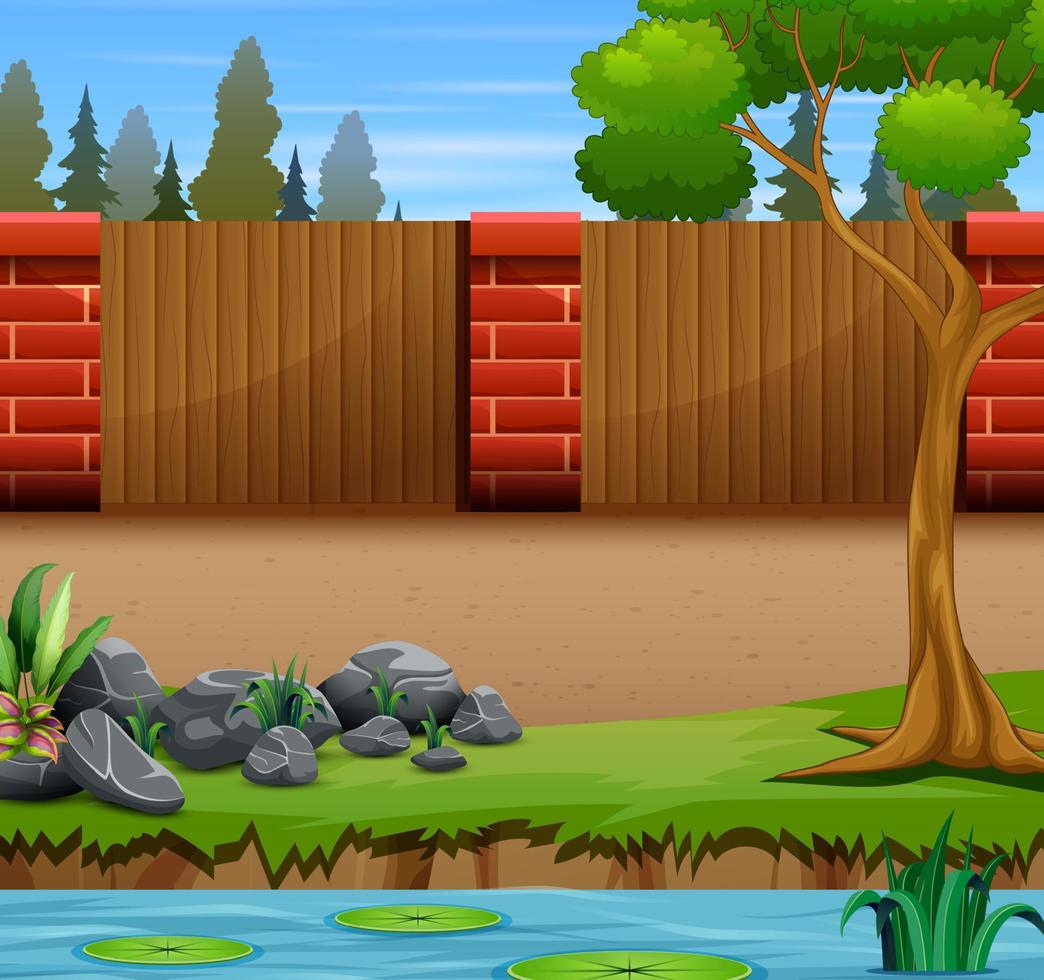 Illustration of a brick wall in the garden vector