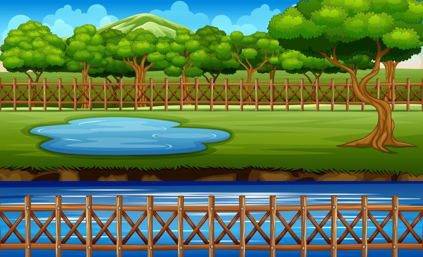 Background scene with wooden fence around park vector