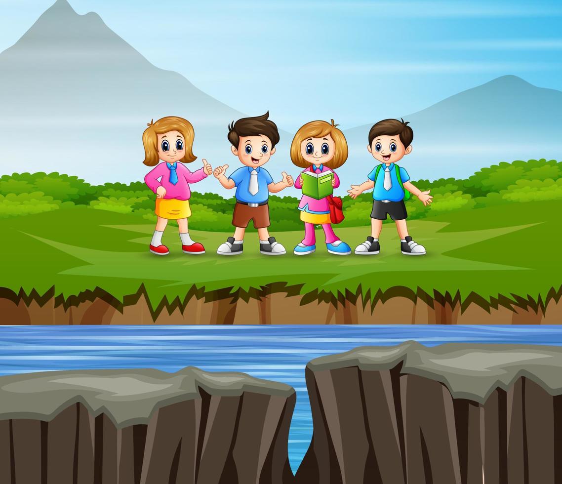 Students studying on the nature background vector