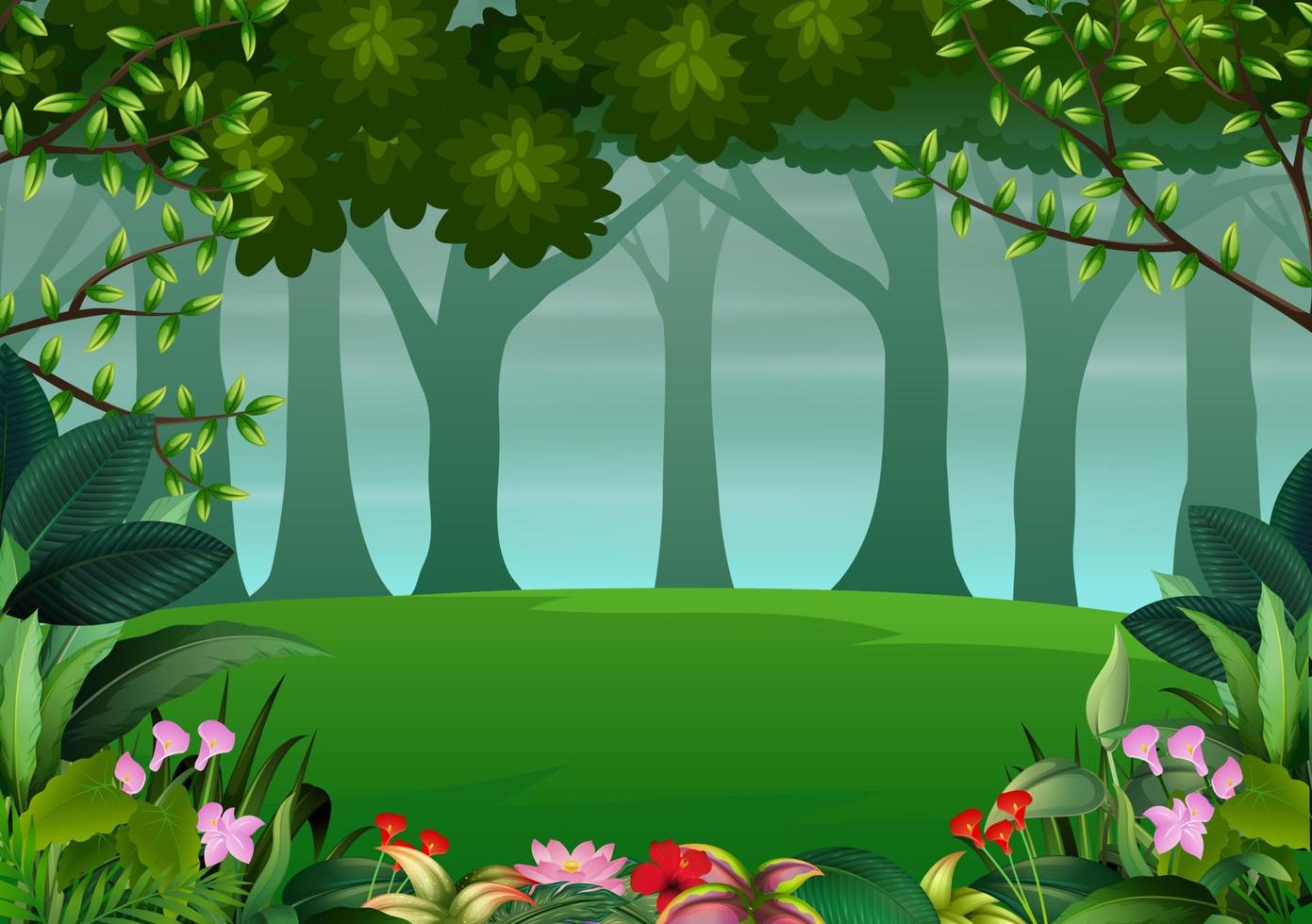 un paisaje forestal natural con plantas y árboles vector