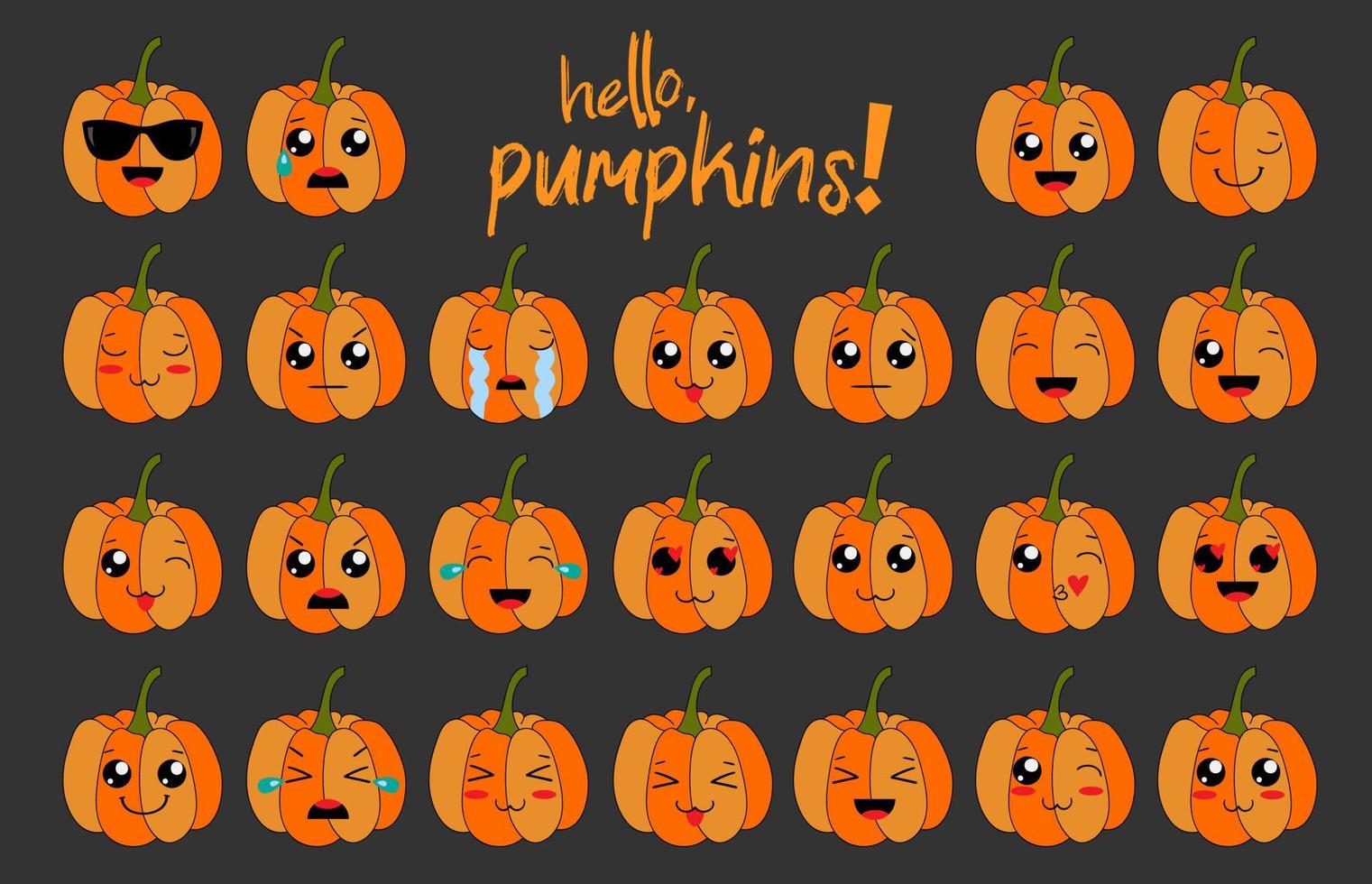 conjunto de emojis de calabaza emoticonos caras helloween vector