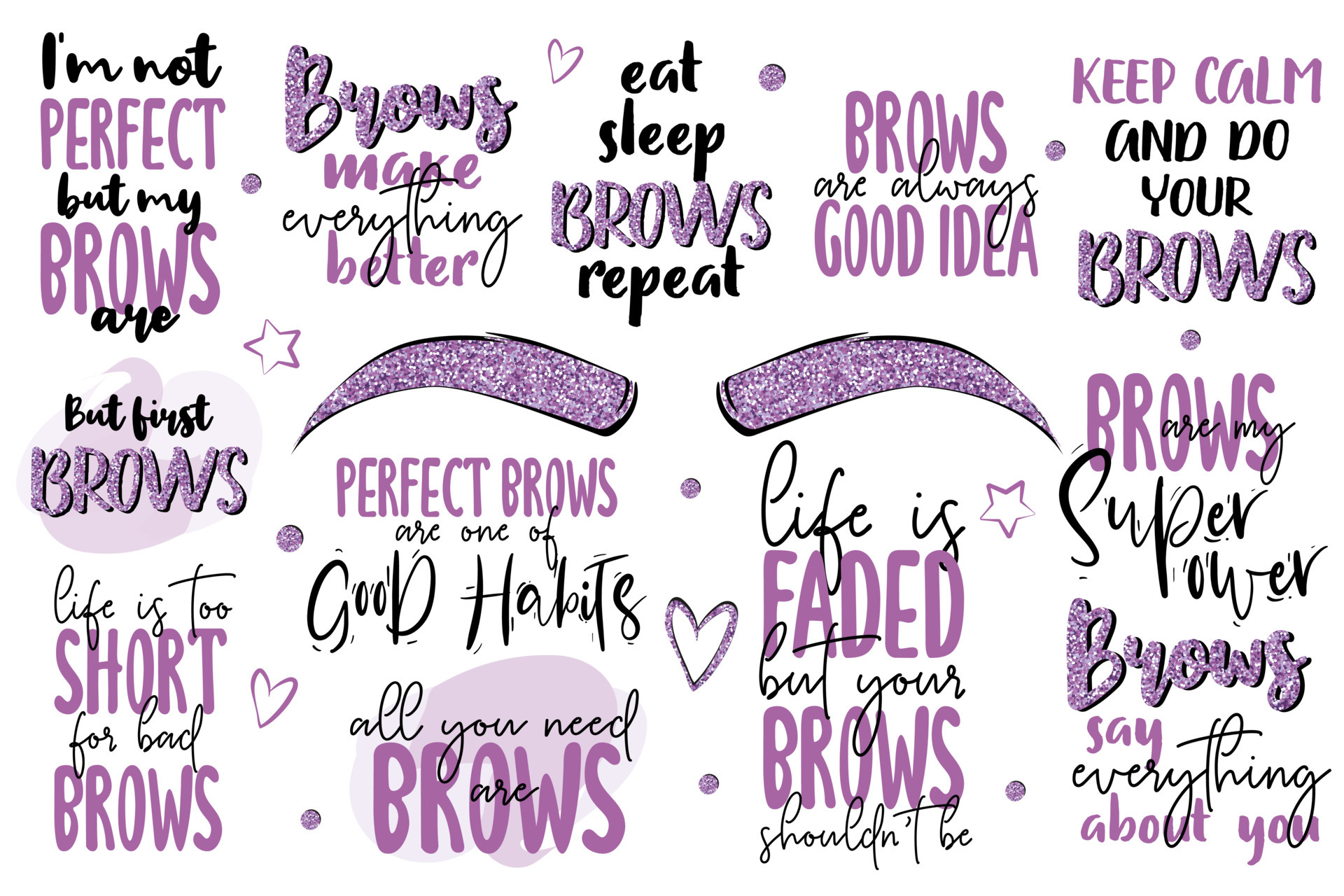 Inspiration lettering quotes about brows and for brow master. Gold