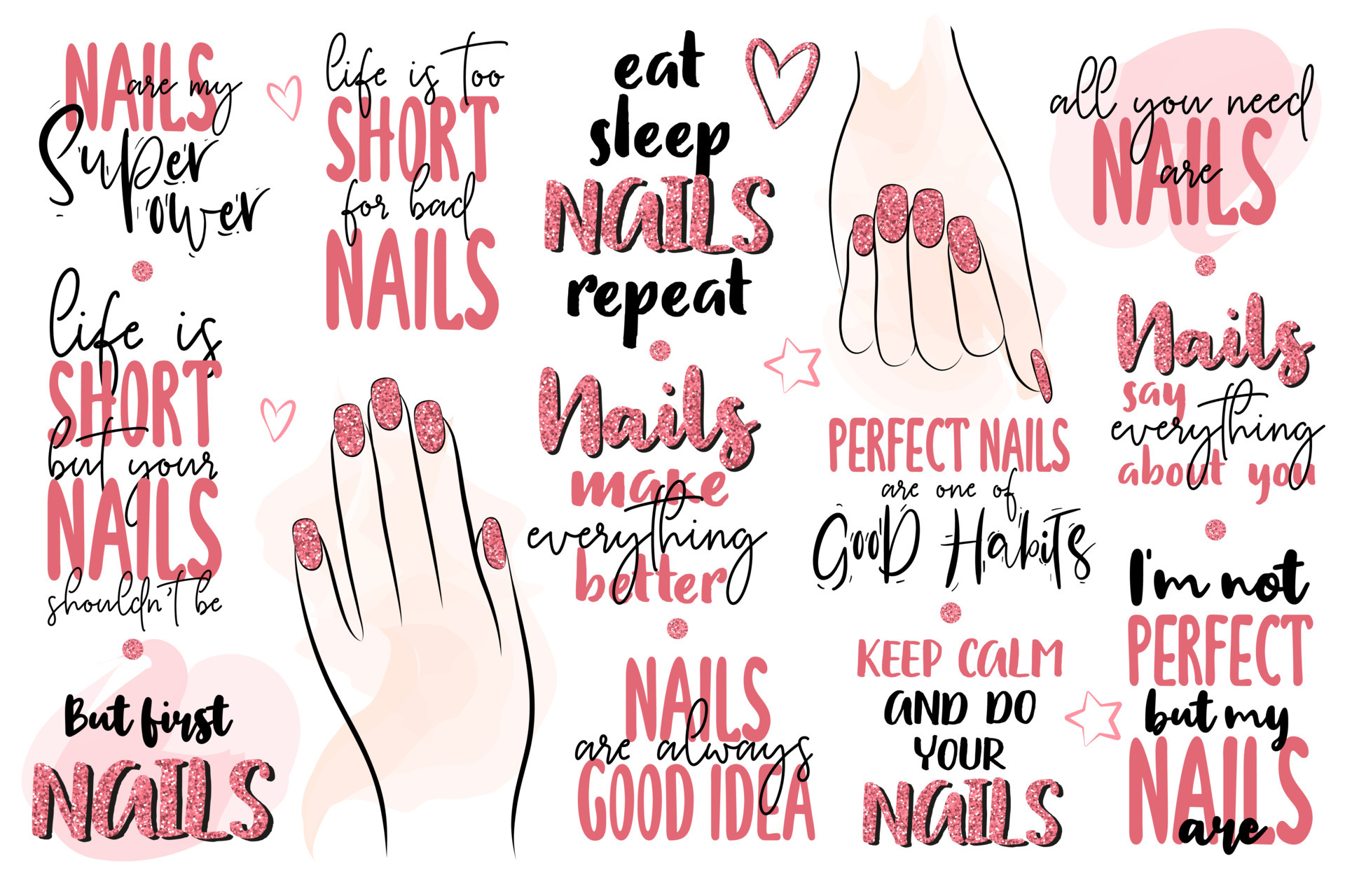 Inspiration lettering quotes about nail and manicure. Woman hands ...