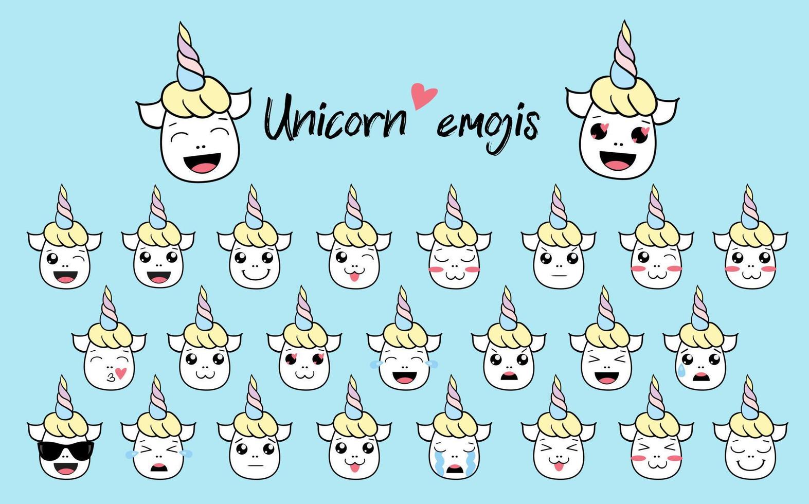 lindo vector unicornio icono emoji fanny conjunto
