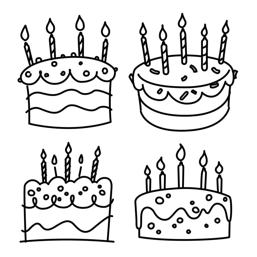 Collection birthday cake drawing, vector