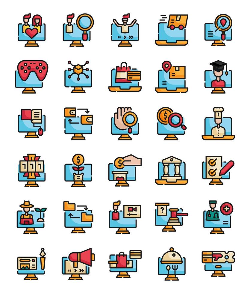 filled outline online technology digital network icons vector