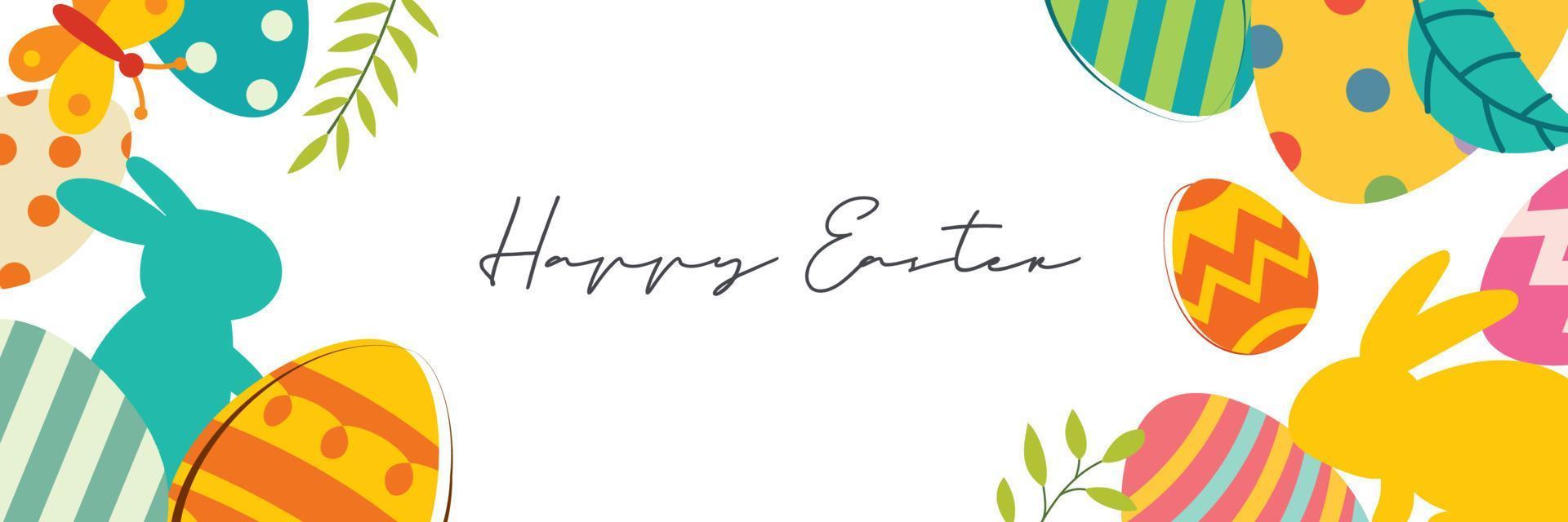Plantilla de fondo de tarjeta de felicitación de huevo de Pascua feliz. Se puede utilizar para portada, invitación, anuncio, papel tapiz, volantes, carteles, folletos. vector