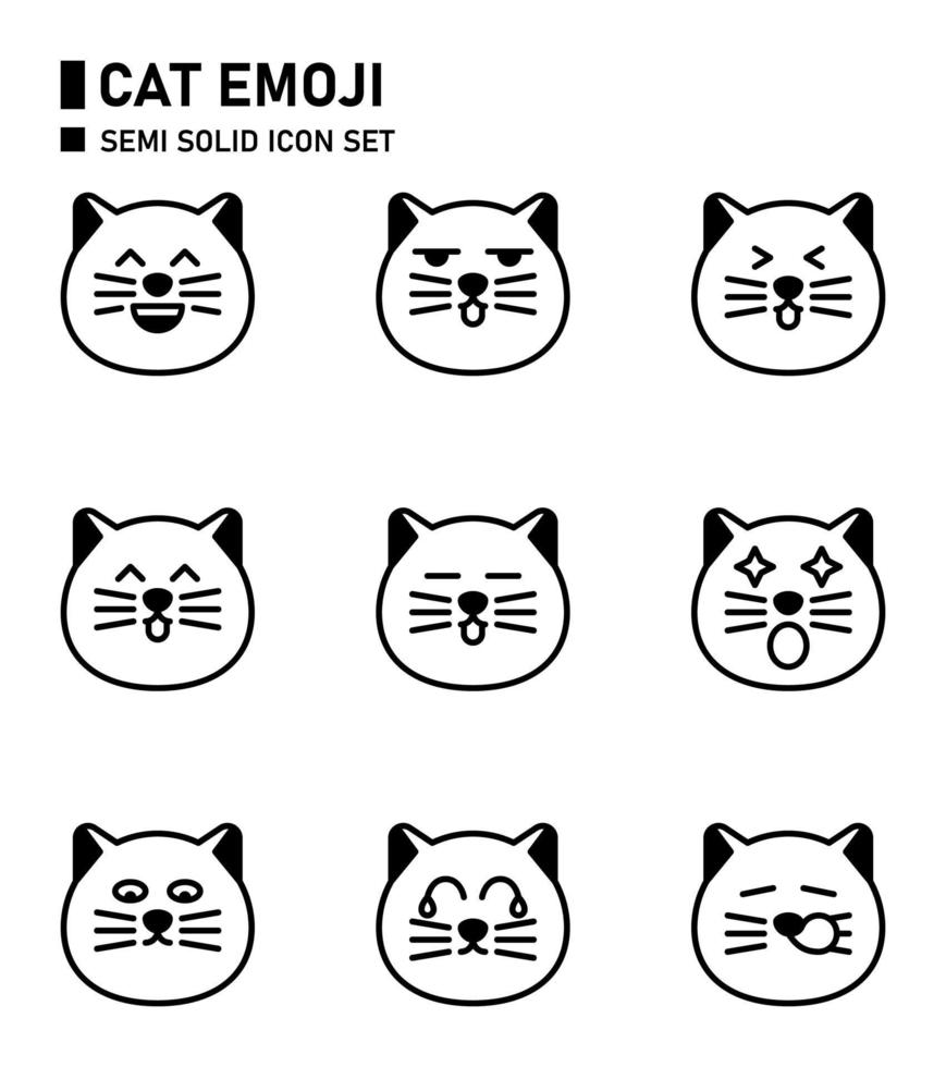 gato emoji conjunto de iconos semisólidos. vector