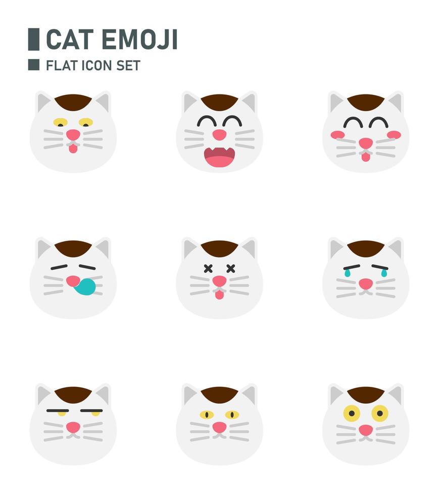 Cat emoji flat icon set. vector