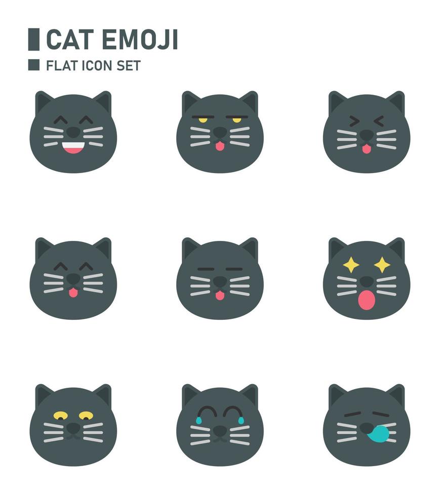 Cat emoji flat icon set. vector