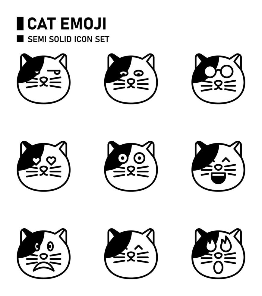 Cat emoji semi solid icon set. vector