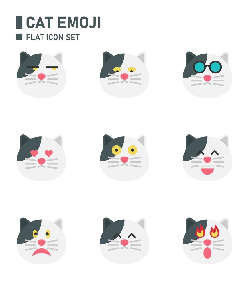 Cat emoji flat icon set. vector