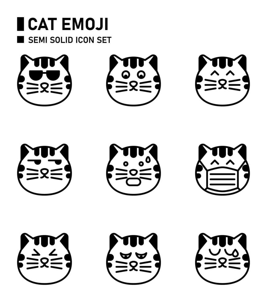 gato emoji conjunto de iconos semisólidos. vector