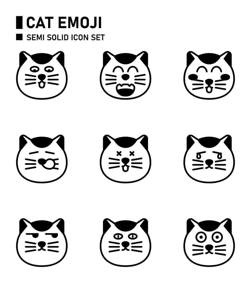 gato emoji conjunto de iconos semisólidos. vector